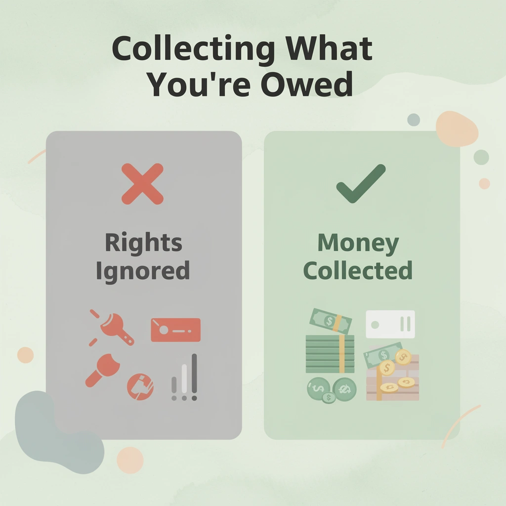 Before and after showing the gap between having rights and actually collecting money