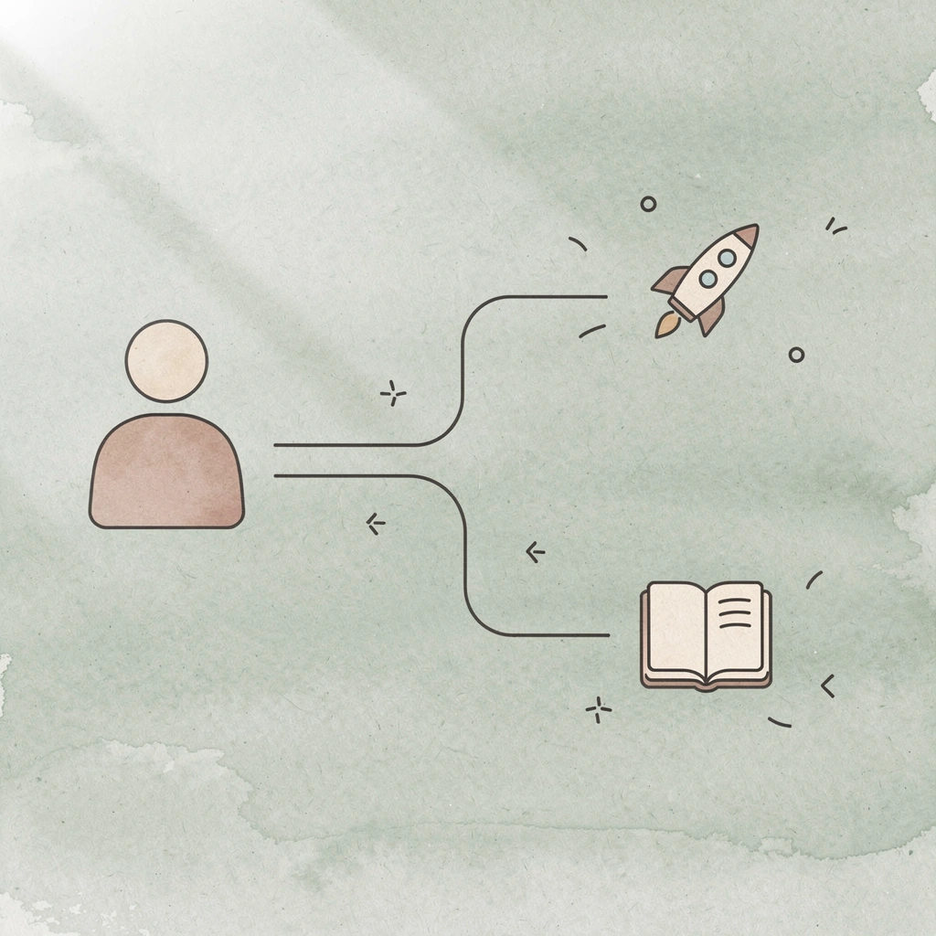 Icon showing one path splitting into two possible directions for the case