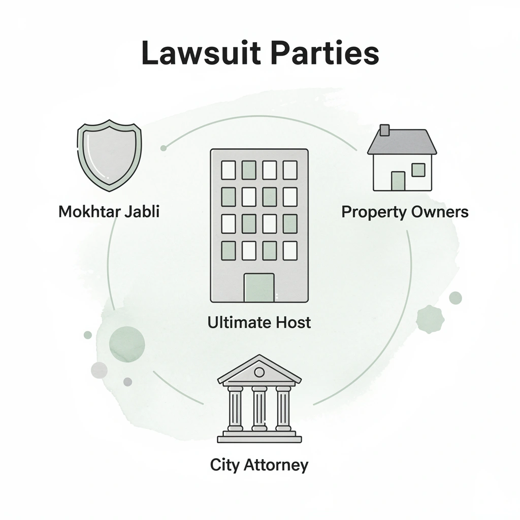 Hub and spoke diagram showing all parties named in the Nightfall Group lawsuit