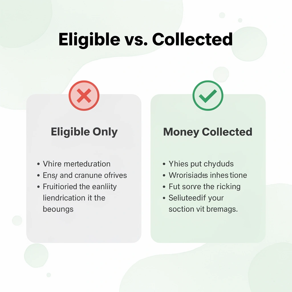 Before and after infographic showing the difference between being eligible for a settlement and actually collecting money

