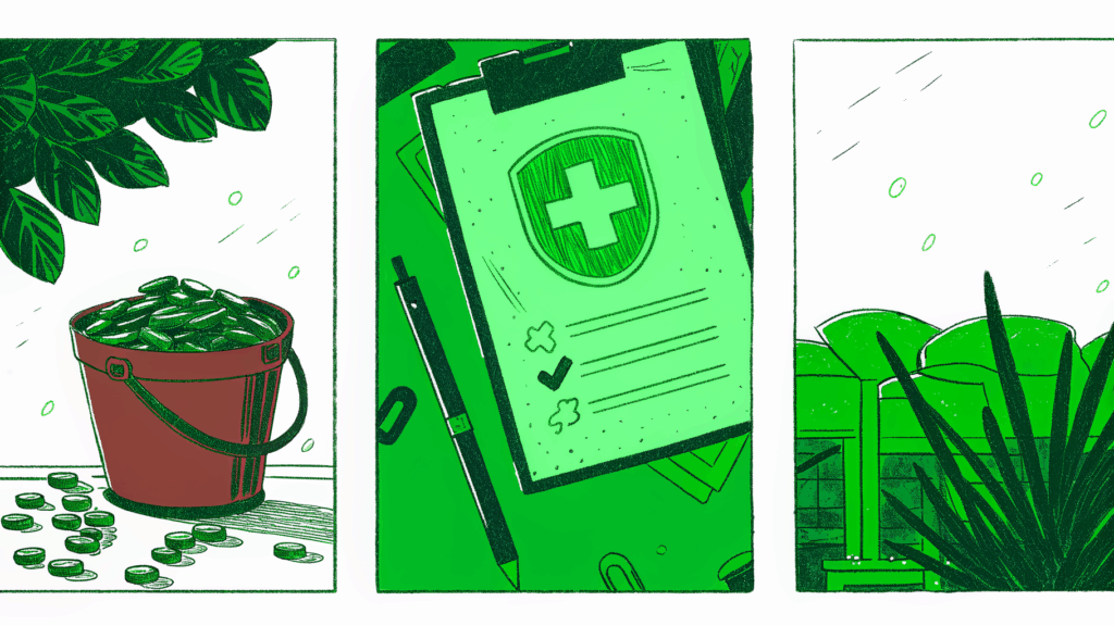 Tax buckets for settlement checks: taxable coins, exempt shield, and 1099 document icons