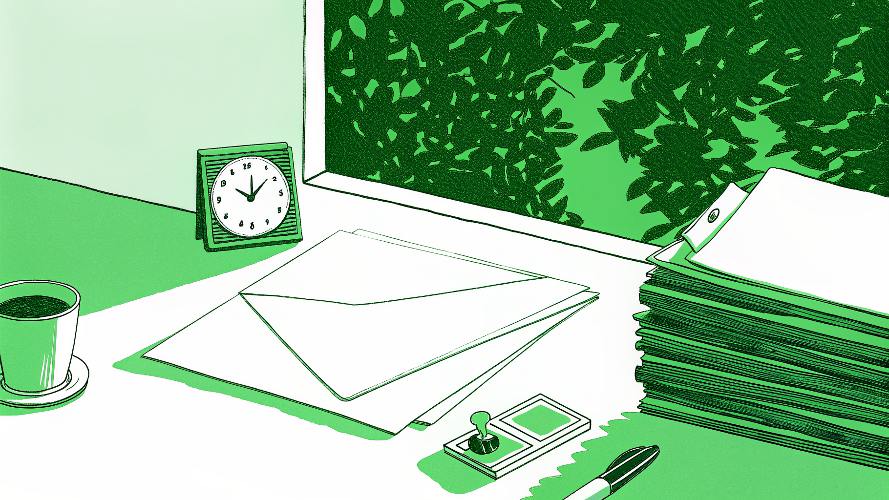 Data breach notice letter on a desk with documents, shield seal, and clock