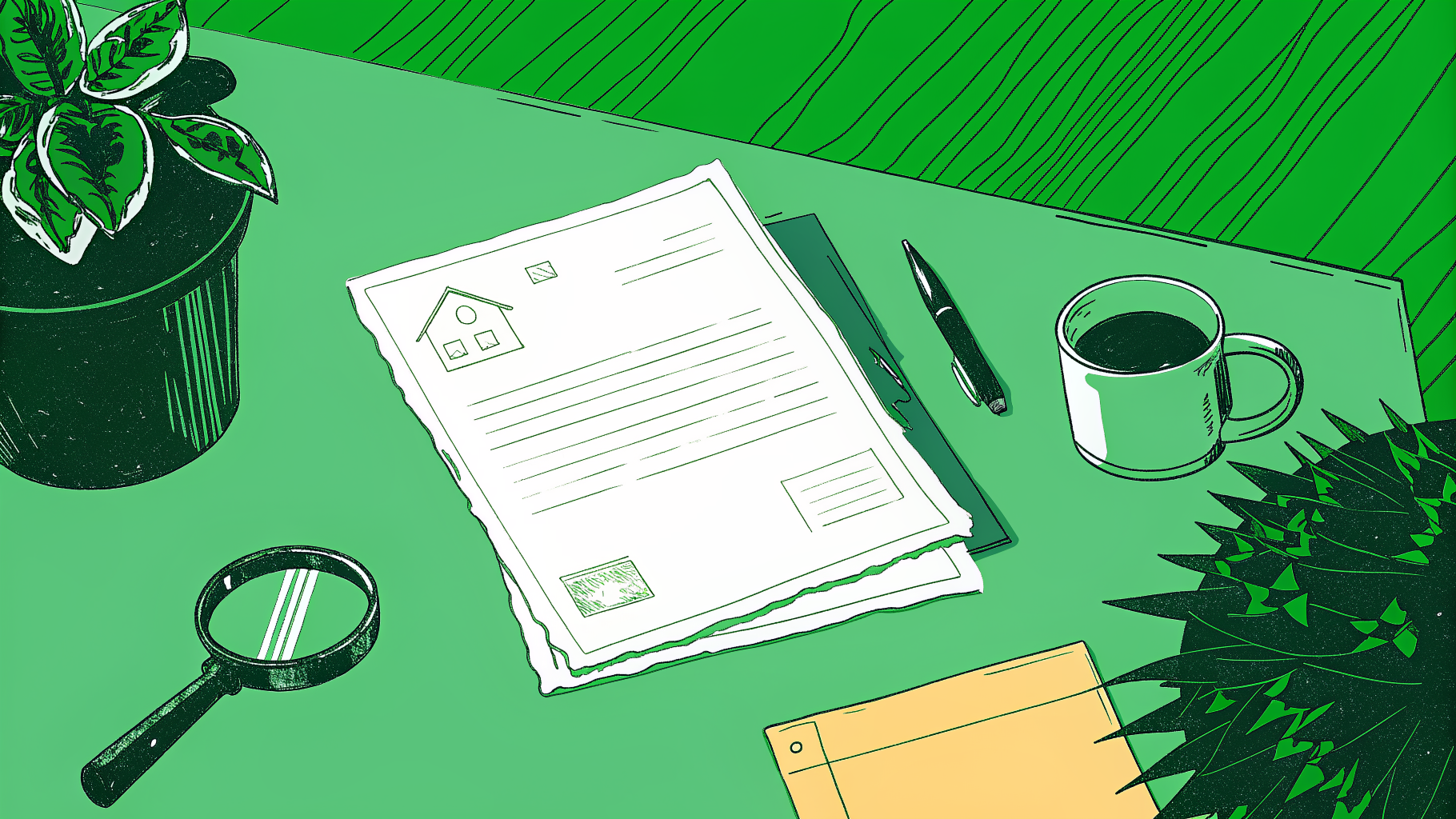 Desk with blank tax form, stamped envelope, dollar bills, and magnifying glass representing unclaimed stimulus money