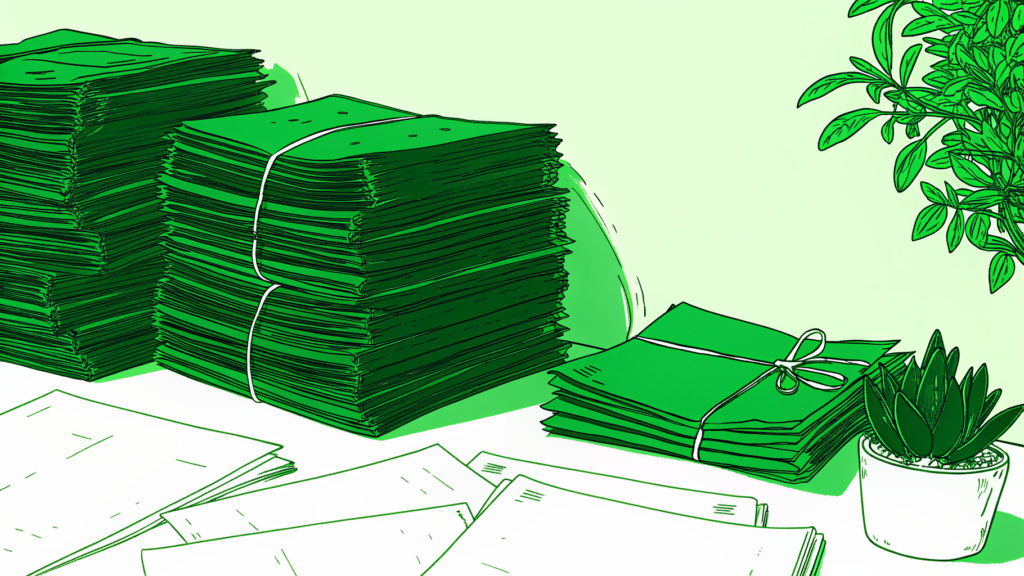 Layered document piles for a Louisiana unclaimed property claim, from ID to ownership to heir records