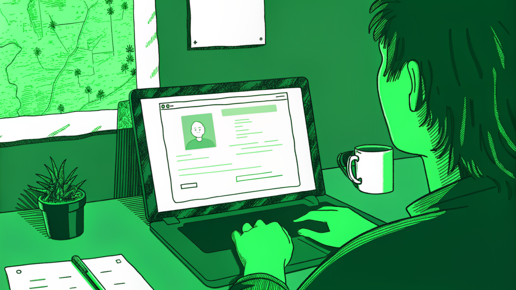 Person searching Wisconsin DOR unclaimed property portal on a laptop at a tidy desk