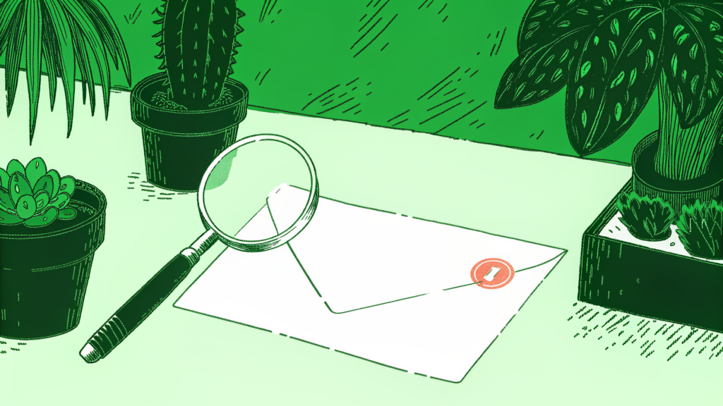 A finder-fee solicitation letter stamped with a 10% cap seal and magnifying glass